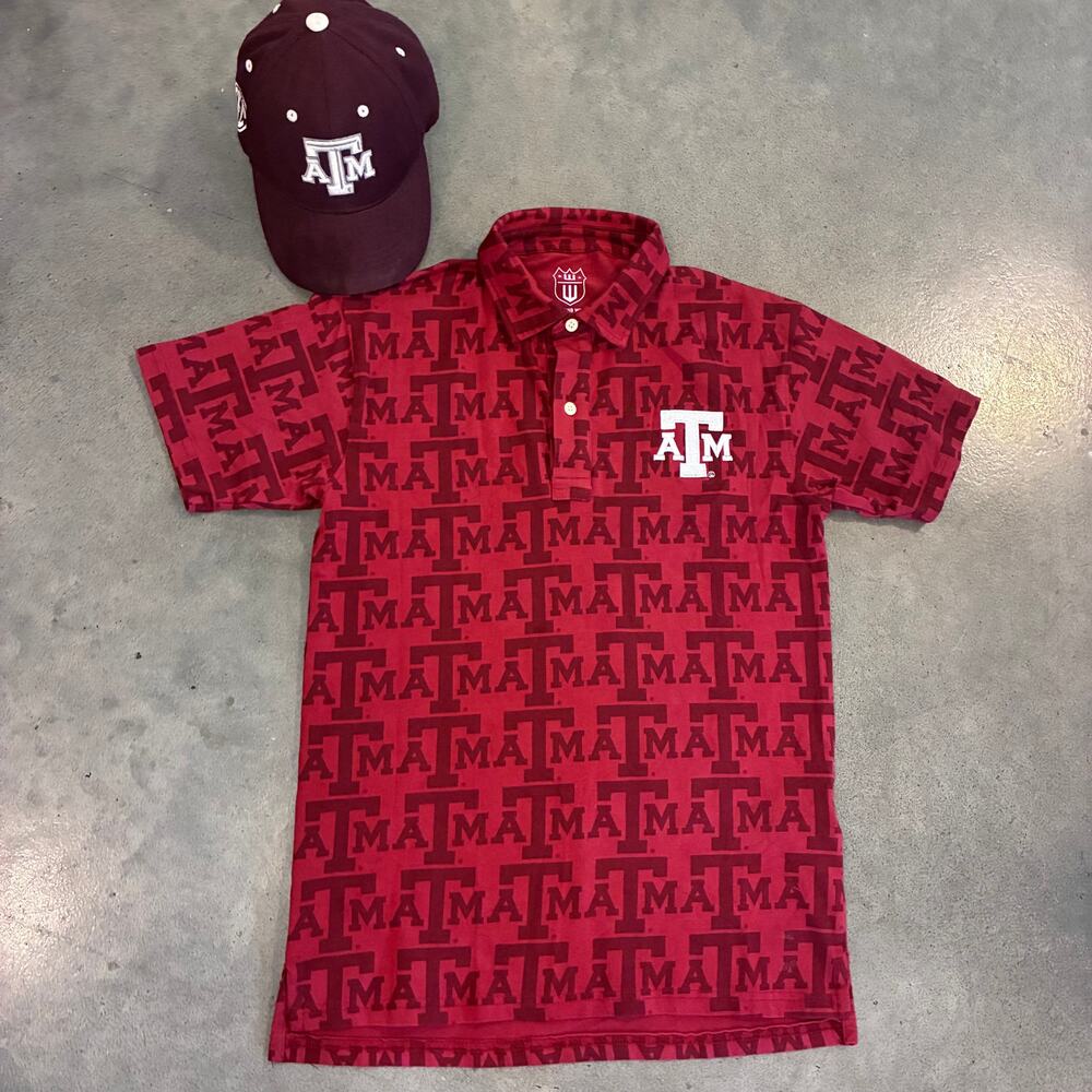 Wes Willy Texas A&M ATM collegiate print polo maroon SEC Cap Youth large bundle